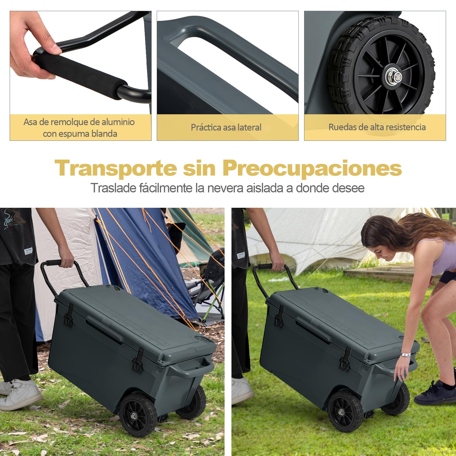 COSTWAY Enfriador Rotomoldeado, Hielera Portátil con Portavasos Integrados, Abridor de Botellas, Retención de Hielo Durante 5-7 Días, a Prueba de Fugas para Camping, Picnic, Pesca