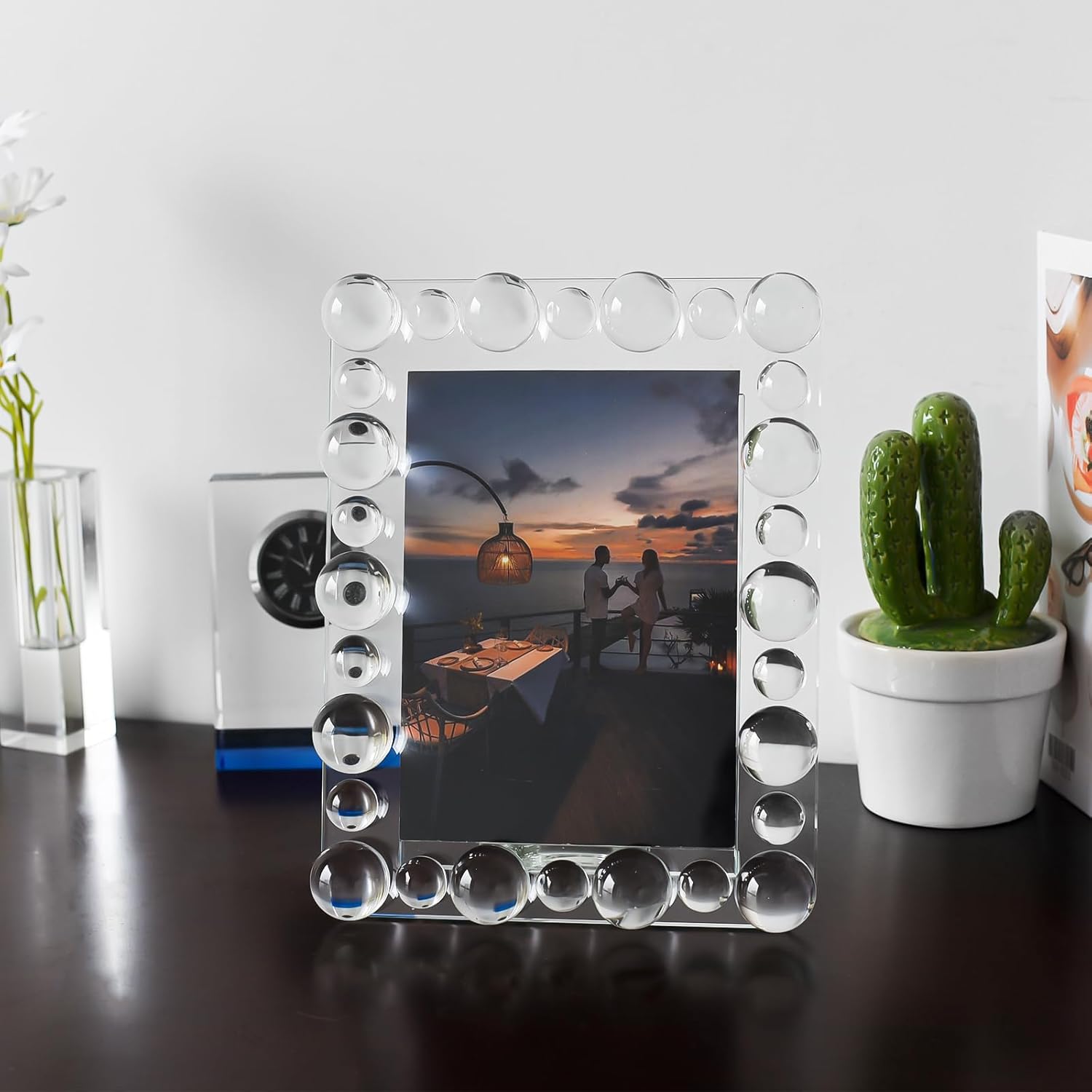 kitCom Crystal 5x7 Inch Picture Frame, Tabletop Display Decor Wedding Frame(Fit 5x7 Max Photos), Clear with Gift Box