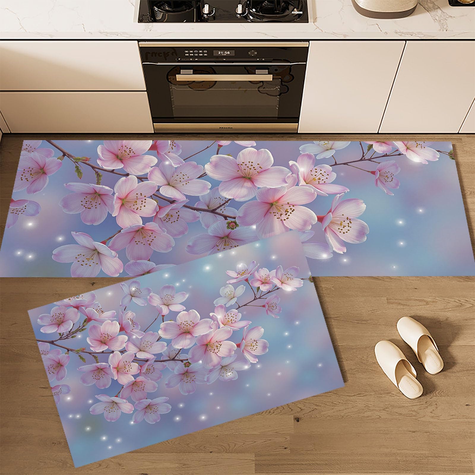 Alfombras de cocina antifatiga lavables de diseño floral que alivian tus pies junto al fregadero