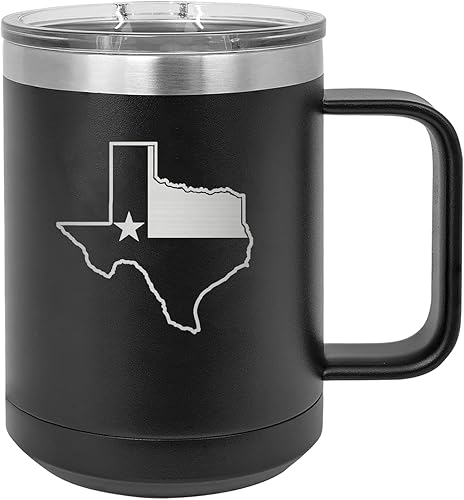 Rogue River Tactical Taza de café negra de acero inoxidable resistente con la bandera del estado de Texas, con tapa, gran idea de regalo para