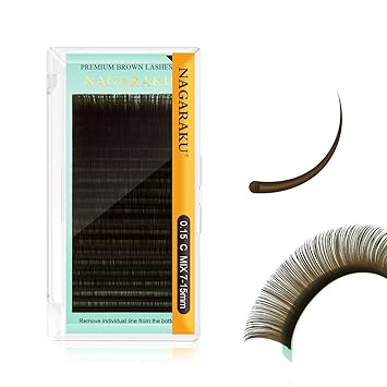 NAGARAKU Natural Brown Color Eyelash Extensions 0.15mm C curl 7-15mm Mix Tray Individual Lashes Classic Faux Mink Volume 20 rows Soft Eyelash Supplies