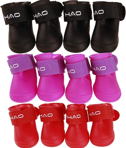Miniatura 4 de GabeFish Botas de lluvia impermeables de silicona para perros pequeños y medianos, zapatos para días lluviosos para perros, protector de patas de