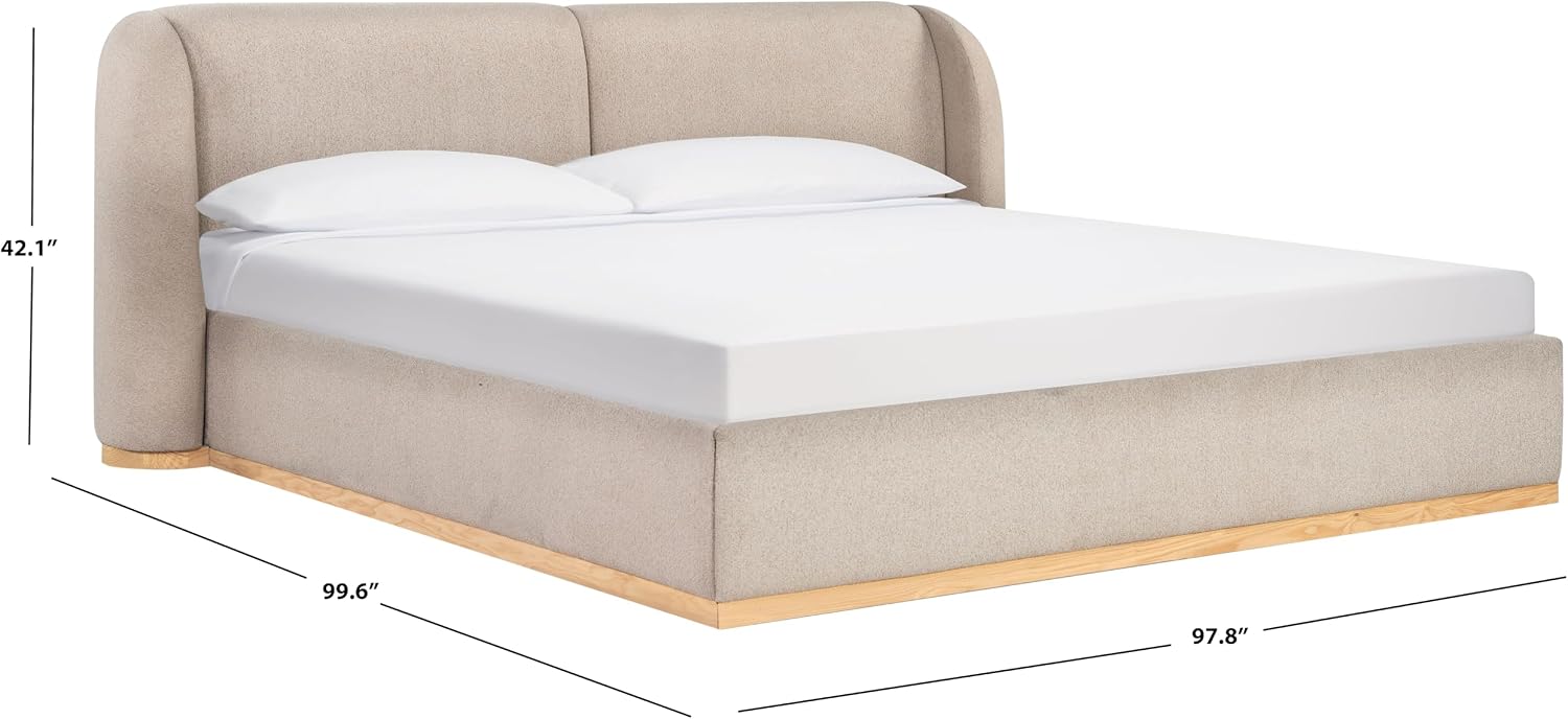 SAFAVIEH Couture Collection - Martyna Light Brown Boucle Upholstered King Bed with Curved Headboard, No Box Spring Needed (SFV6112B-K)