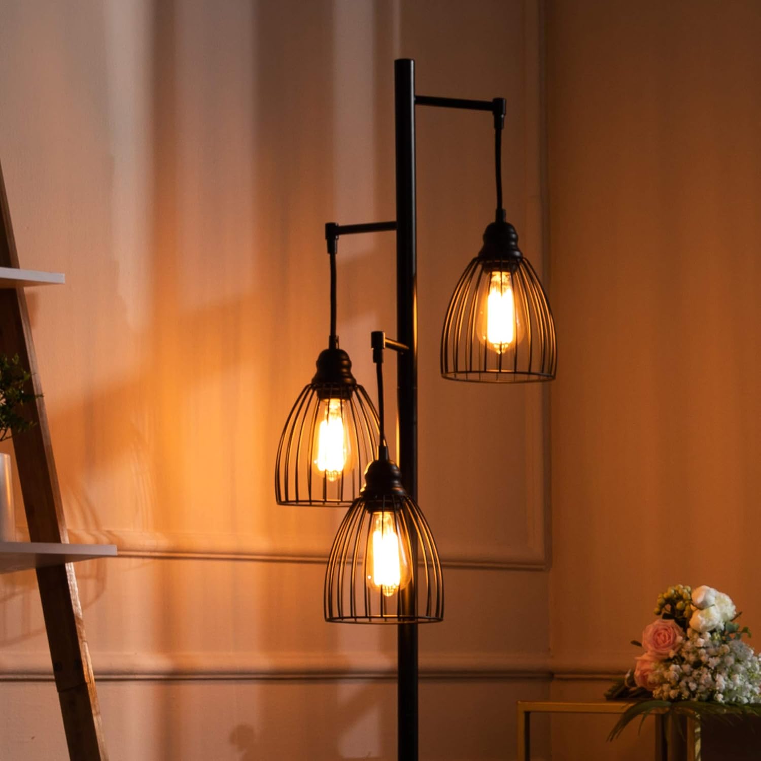 VONLUCE 3 Light Head Vintage Industrial Standing Floor Lamp 3 Edison