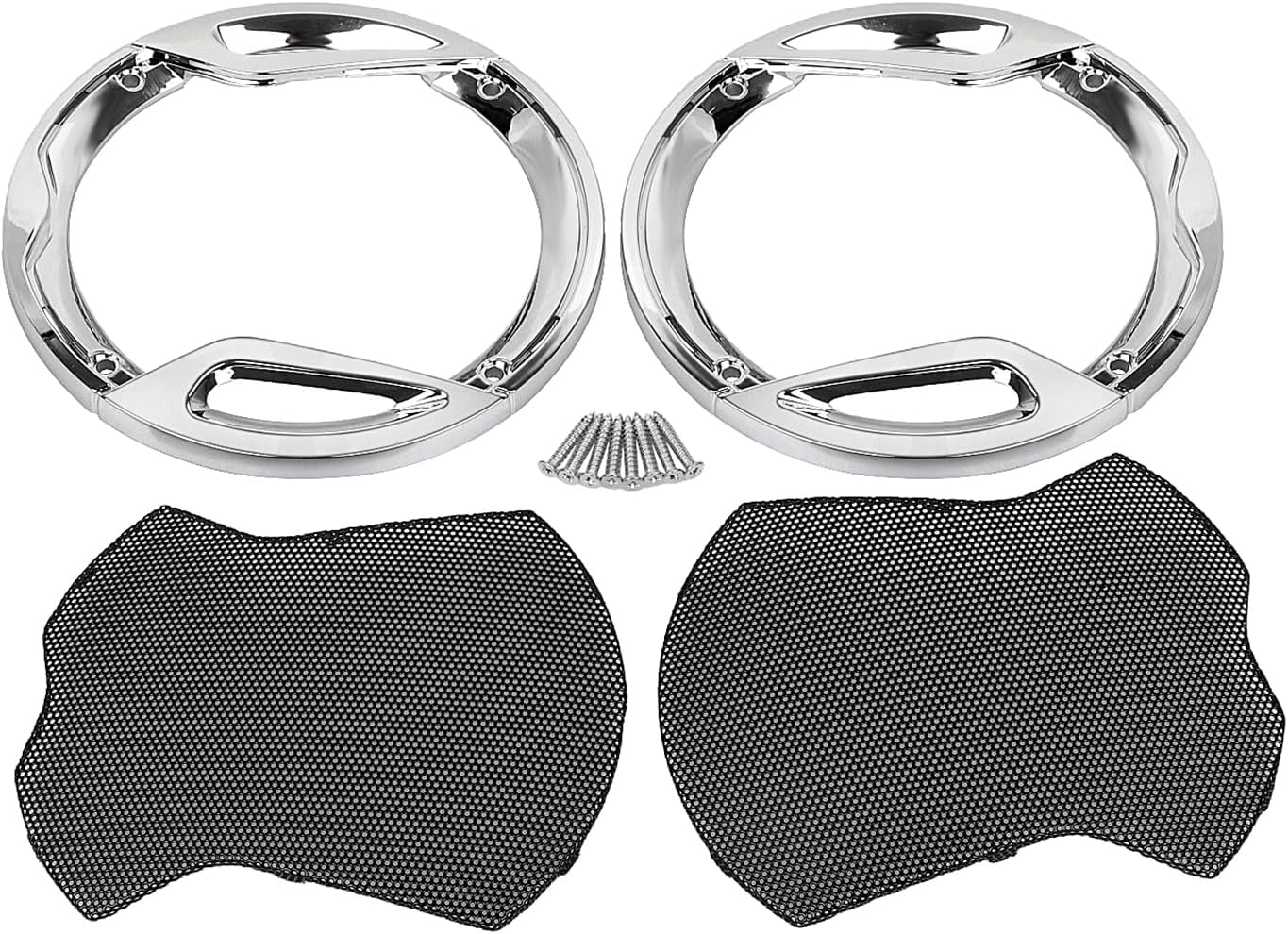 1 Pair ABS Rear Speaker Trim Grills Mesh Covers Fit For Harley Electra Glide Road Glide Tri Glide 2014-2023,(Chrome Frame)