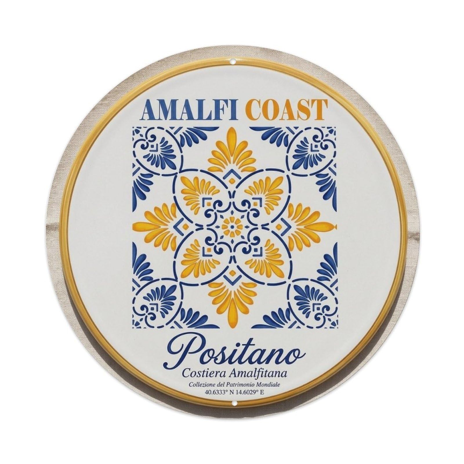 Positano Italy Sunset Historic Tourism Classic Destination Metal Tin Sign Plaque Wall Decor for Cafe, Man Cave, Club Bar, Office, Home Garden Round Metal Poster 8x8Inch