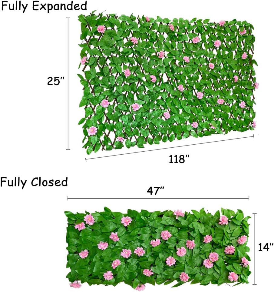 glant expandable fence privacy screen for balcony patio outdoor,decorative faux ivy fencing panel,artificial hedges (single sided leaves) (1, hongguo) 1 hongguo