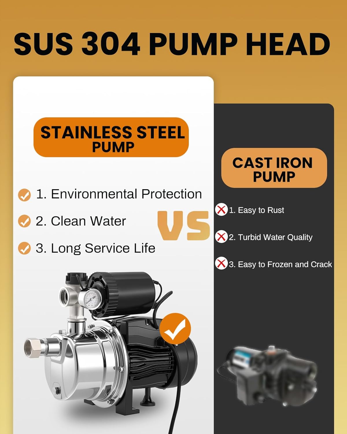 3/4 HP Shallow Well Booster Pump with Pressure Tank 1050GPH Auto ON/OFF Water Pressure Booster Self-Priming Stainless Steel Automatic Booster System for Whole House, Garden, Lawn