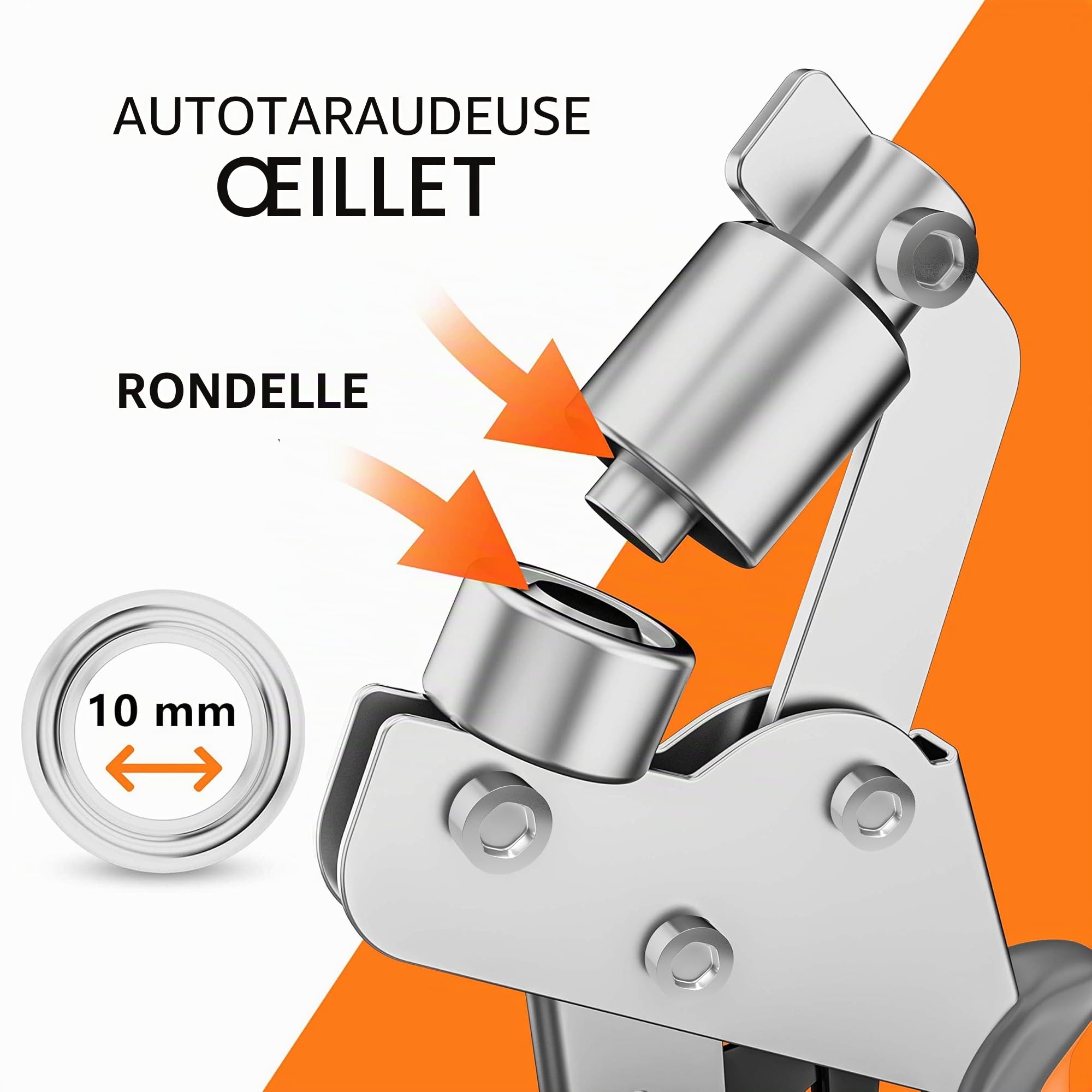 Pince à Oeillets pour Bâches et Tissus - Pince à Oeillets Professionnelle avec 300 Oeillets (Ø 10mm), Poinçonneuse à Oeillets Magnétique en Acier au Carbone pour Parfaits, Argentée