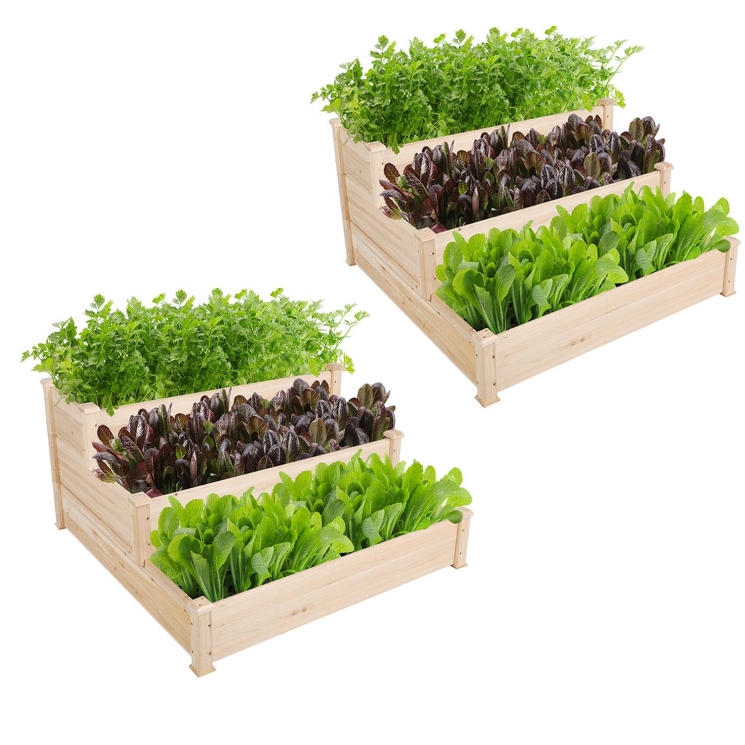 Yaheetech 2PC Wooden 3 Tiers Raised Bed, Divisible Planting Planter Box for Flowers/Vegetables/Herbs, Garden Rectangle Raised Bed in Backyard/Patio Outdoor, 120cm×120cm×56cm, Natural Wood