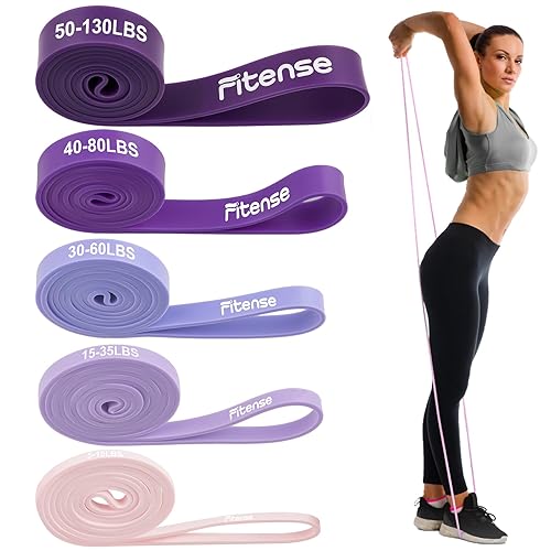 Pull Up Bands, Fitense Resistance Bands Set with Door Anchor, Stretching Assist Band, Portable Exercise, Muscle Training, Physical Therapy, Exercise Workout Bands for Working Out for Women - 5PCS-(5-130LBS)