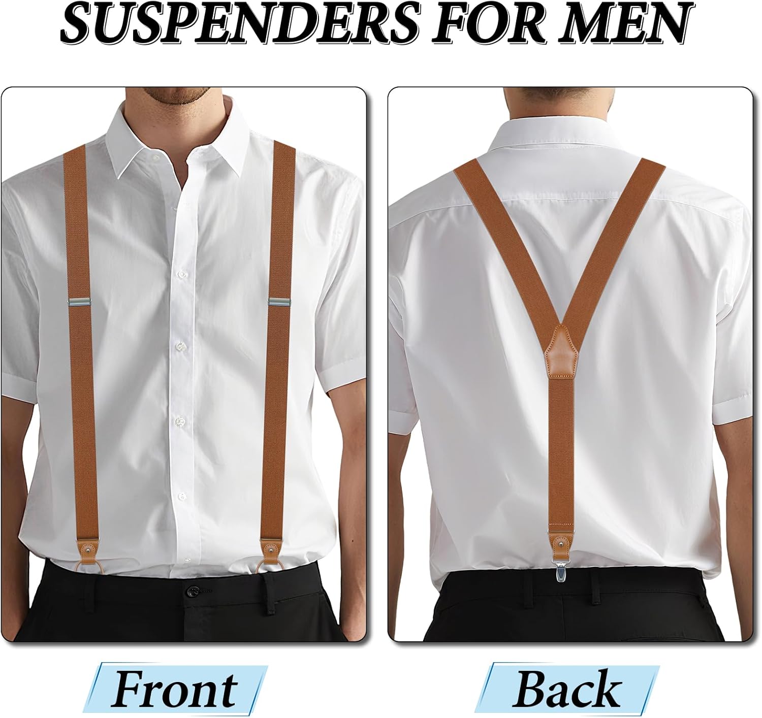 Suspenders for Men Men's Suspenders Leather Button End & Clip 1.4" Wide Adjustable Elastic Y-Back Braces - Image 5