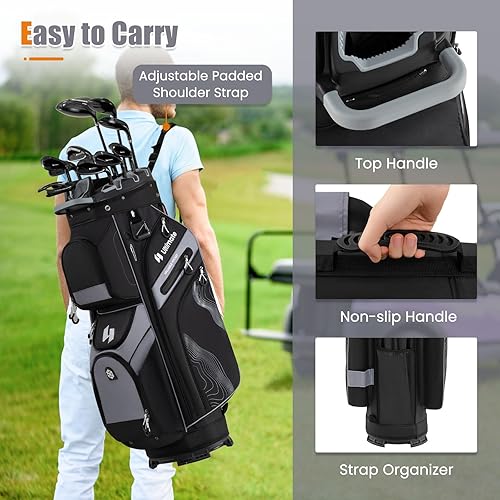 Vista 6 de ULTIMATE Bolsa de carrito de golf de 14 vías, bolsa de golf con bloqueo superior moldeado y separadores de longitud completa, bolsa de golf portátil