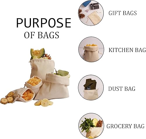Miniatura 5 de Bolsas de lona de algodón con doble cordón, paquete de 12 (12 x 16 pulgadas)