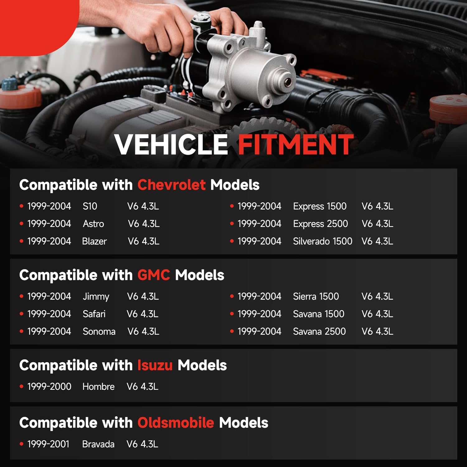 Starter Replacement for 1999-2004 Chevrolet S10 Silverado 1500 Astro Blazer Express 1500 2500, for GMC Savana 1500 2500 Sierra 1500 Sonoma Jimmy Safari, Isuzu Hombre Oldsmobile Bravada SDR0086