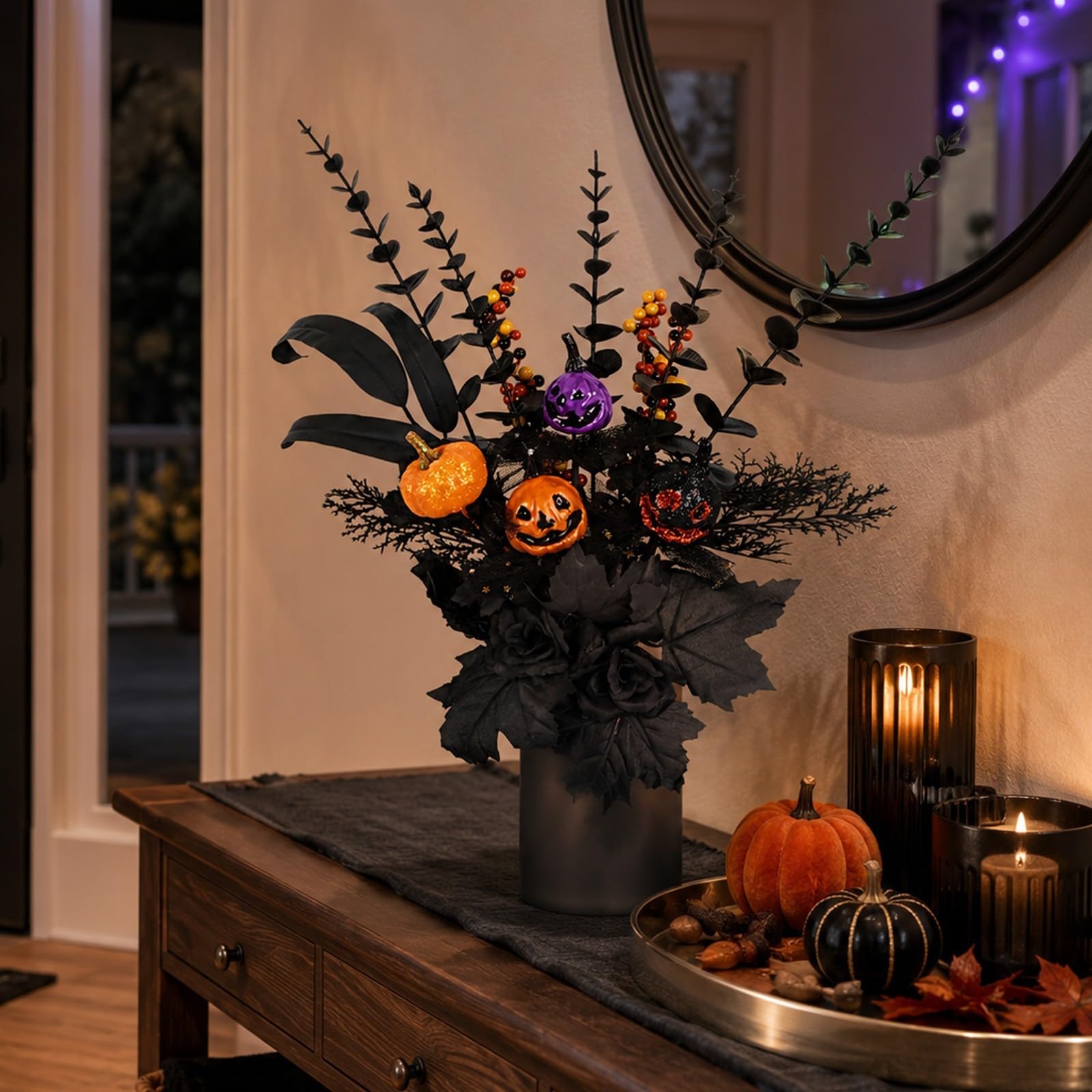 Adornos Ramo Negro Calabaza Miniatura 40cm 50cm Halloween