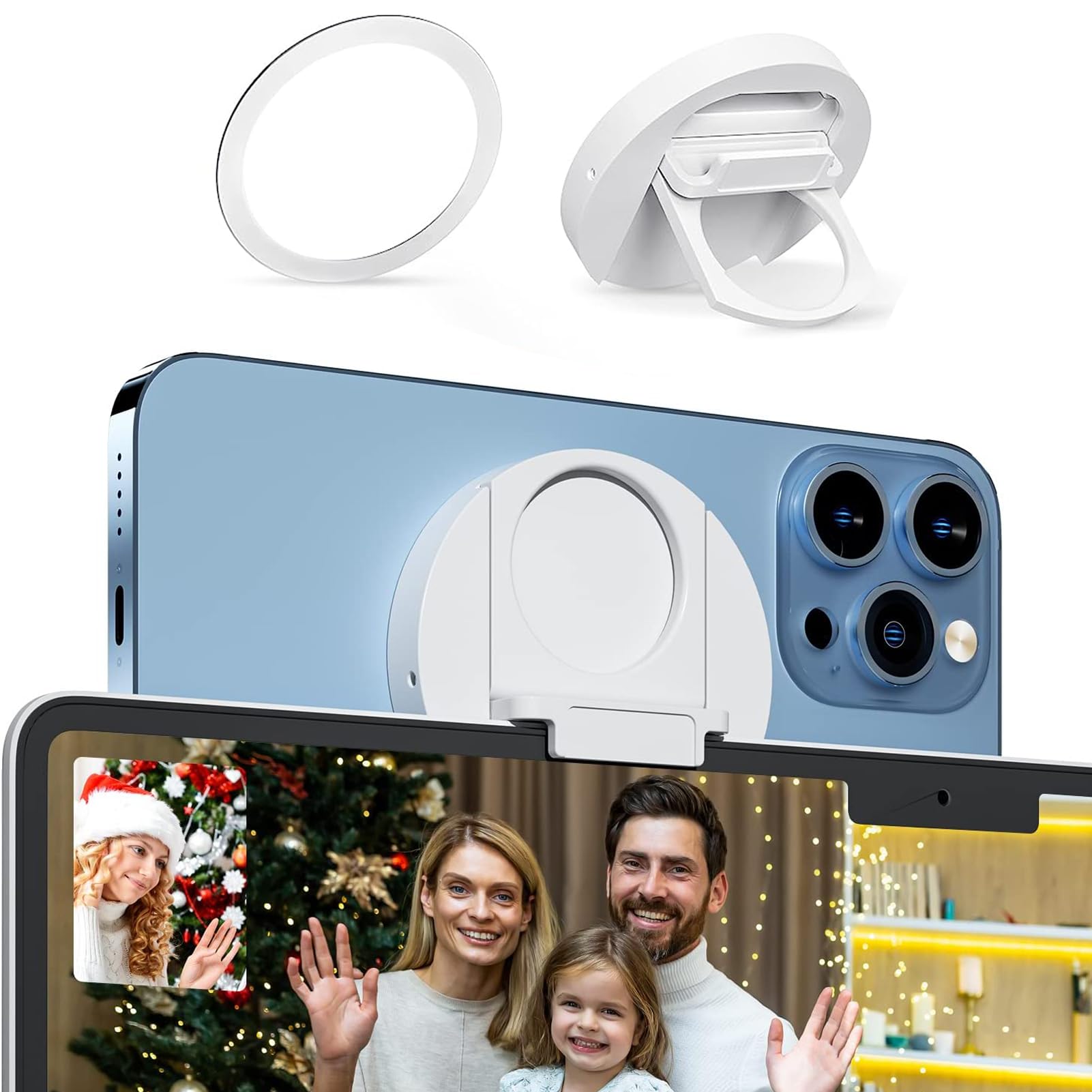 zorbes® continuity camera mount for macbook laptops/iphone 12-15 series, webcam mount for ios 16 & mac os ventura, magsafe compatible, magnetic phone grip ring holder