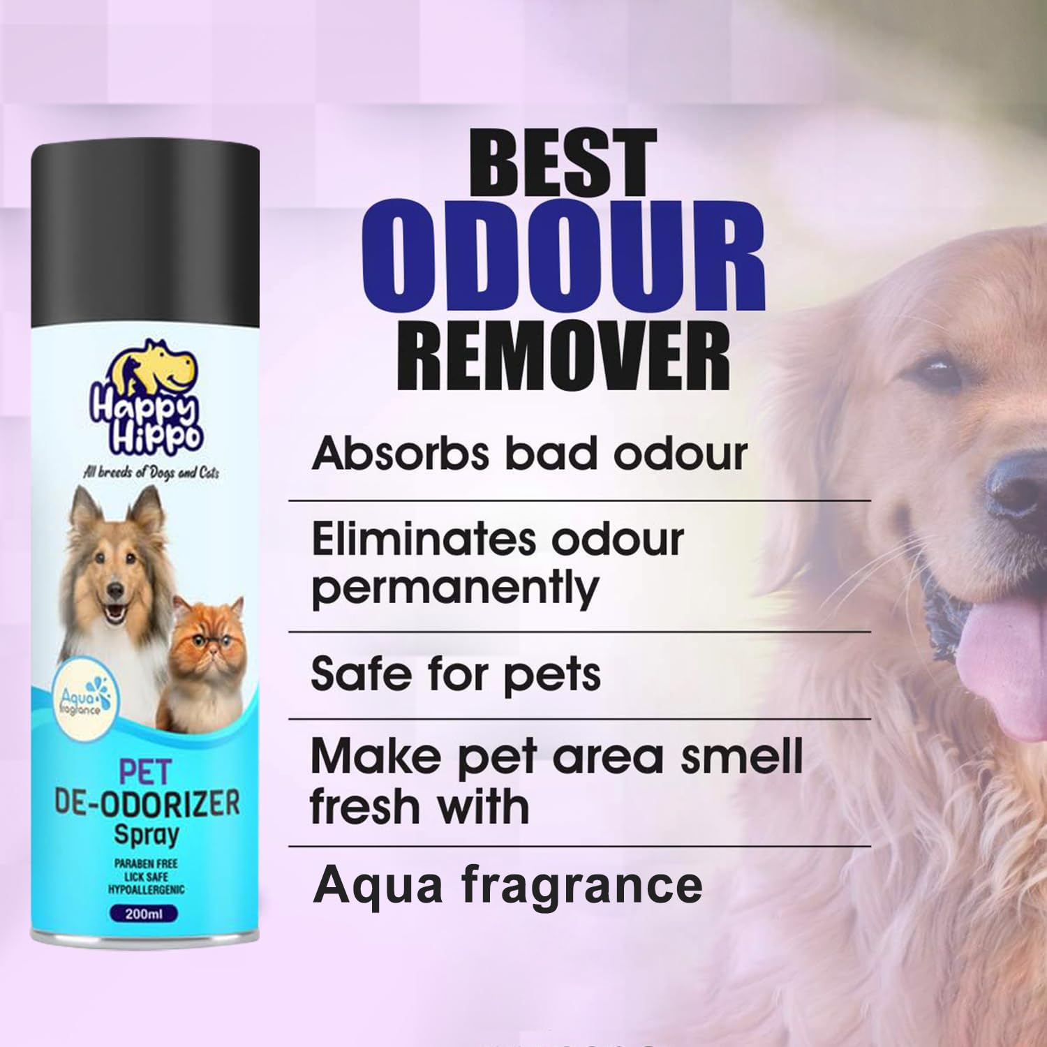 Happy Hippo Odour Remover Spray for Dogs & Cats - Dog Odour Remover Spray - Aqua Fragrance Harsh Chemical Free & Plant Based Formula - 200ml 3