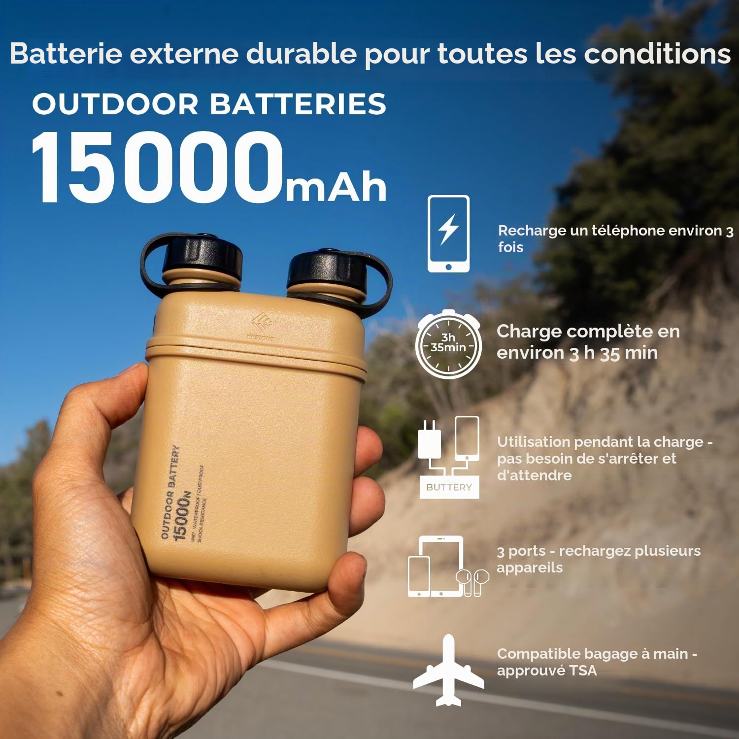 ELECOM NESTOUT Portable Charger, 15000mAh Outdoor Battery Power Bank, 32W USB-C Fast Charging PD, Waterproof IP67, Durable Shockproof, Battery Pack for Smartphone Tablet Hiking Travel Camping - Gray