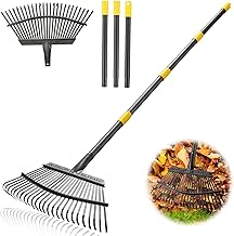 Harrms Leaf Rakes Garden, 25-tine Metal Rake with 45cm Wide Head, Lawn Rake with Ergonomic Handle 93cm for Effortless Leaf & Debris Collection
