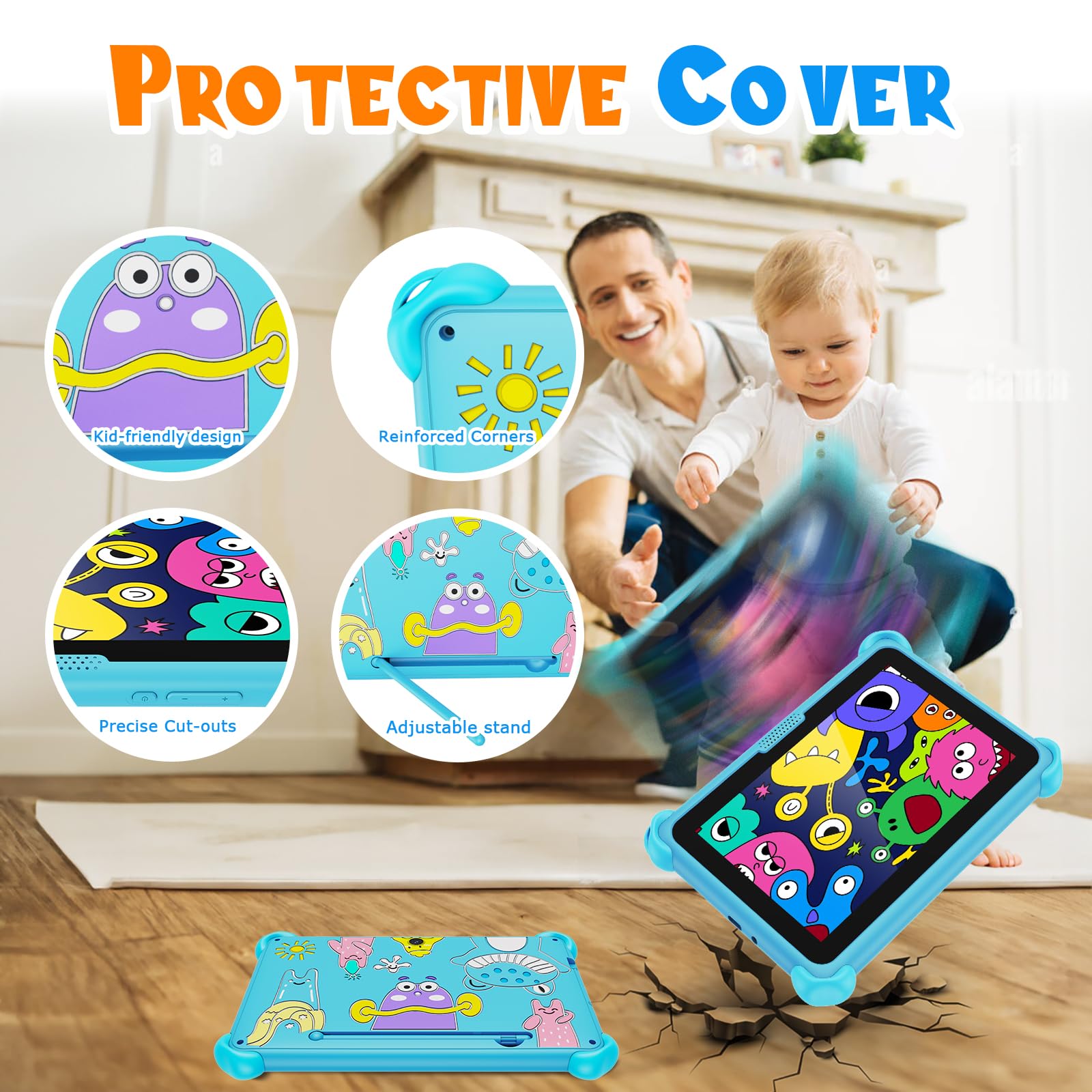 Tablet para Niños de 7 Pulgadas 32GB Android Tablet Niños con WiFi Funda Protectora Control Parental Tableta Infantil de 3 a 7 años (Azul)