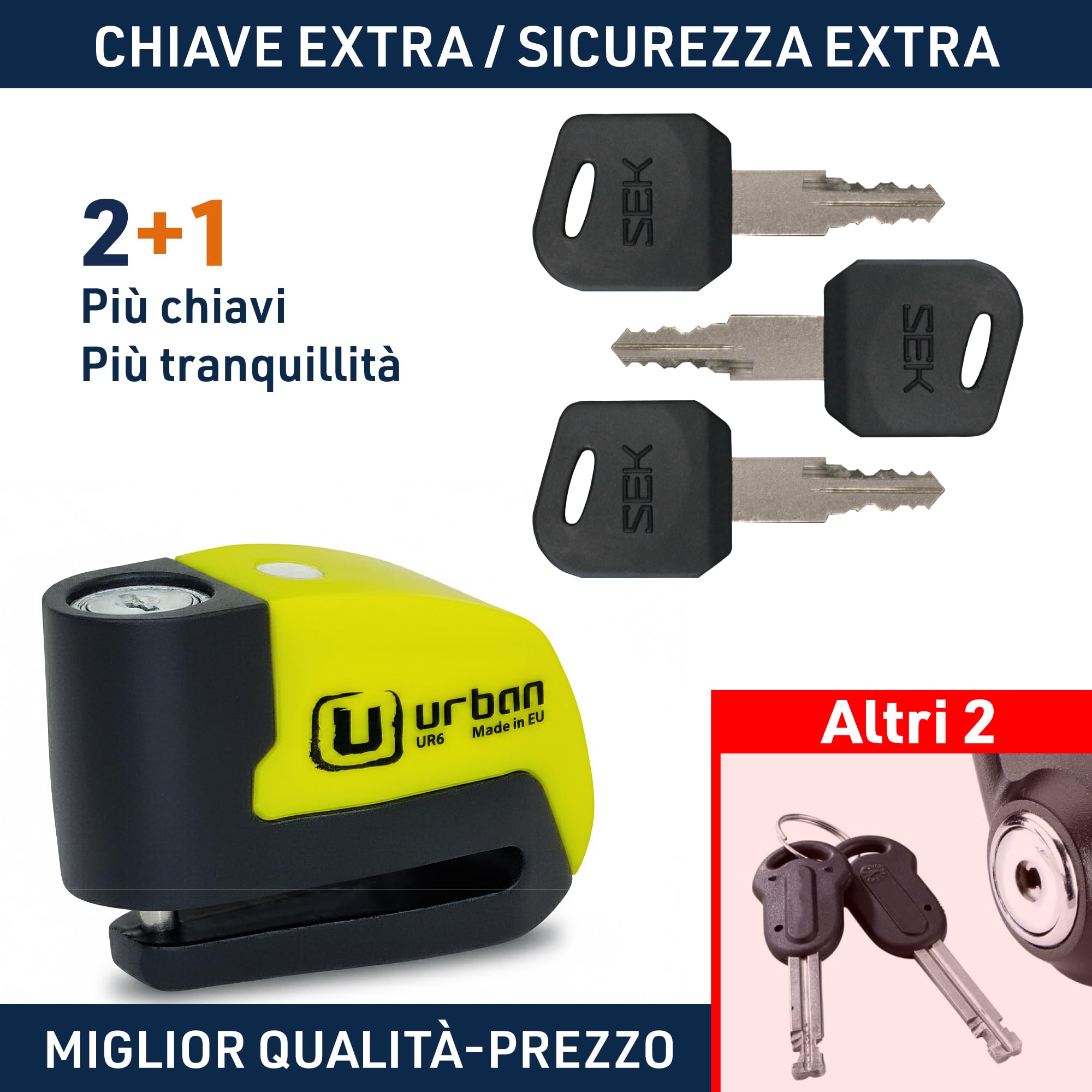 URBAN UR6 Antifurto Moto Blocca Disco con Allarme 120dB LED Impermeabile Sensibilità A+