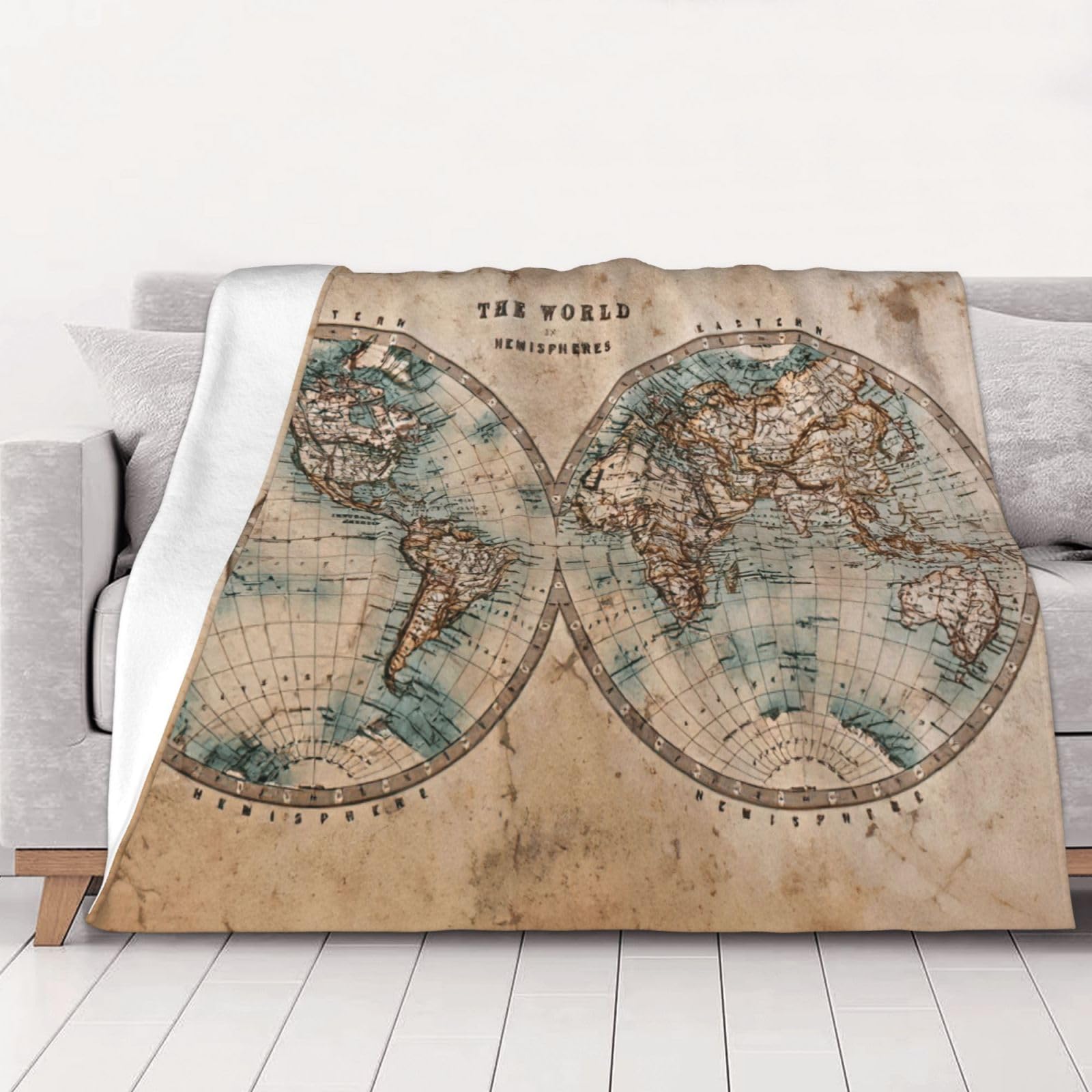 Couverture flanelle super douce plaid carte du monde ancienne pour lit et canapé