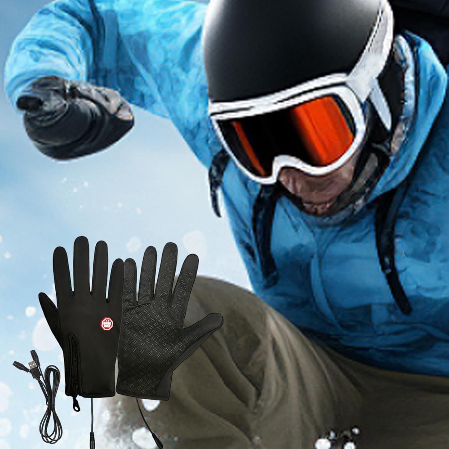 Electric Heated Gloves - Rechargeable Warm Gloves | Warm Fingerless Glove with Function, Waterproof Winter Gauntlets with Windproof Layer, Electric Heat Gauntlets, Insulated Mittens for Snow