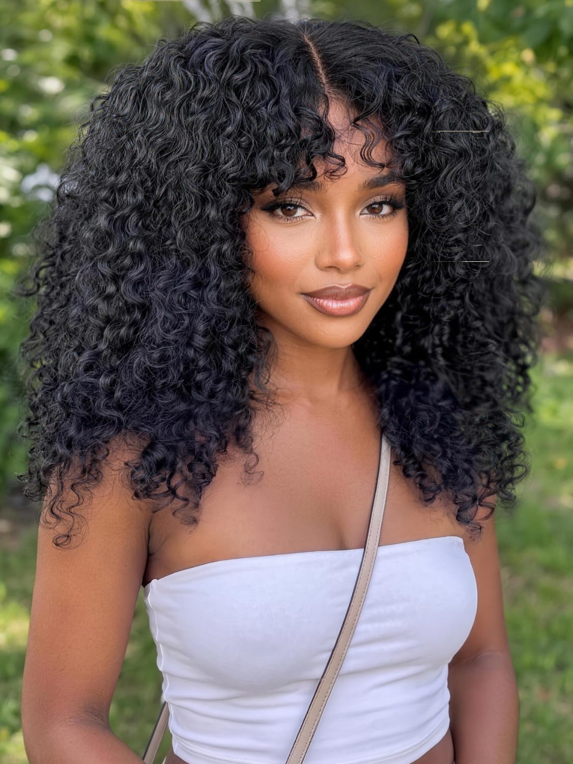 KLAIYI Burmese Curly Bang Precut 7x5 Lace Wig Human Hair Finger Ends 20Inch Curly Finger Coil Ends | 7x5 No Slip | Natural Color 20 Inch