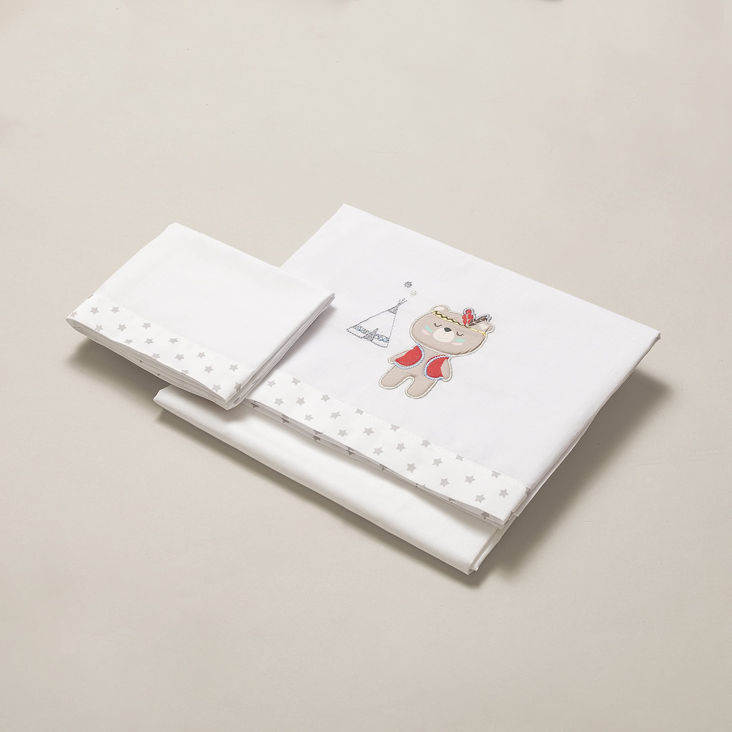 Interbaby 03197-18 - Sábanas cuna TIPI OSO blanco y gris, unisex