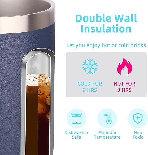 Miniatura 3 de Volhoply Taza de café aislada de acero inoxidable de 14 onzas con tapa, paquete de 8 unidades, taza de café de viaje al vacío de doble pared con