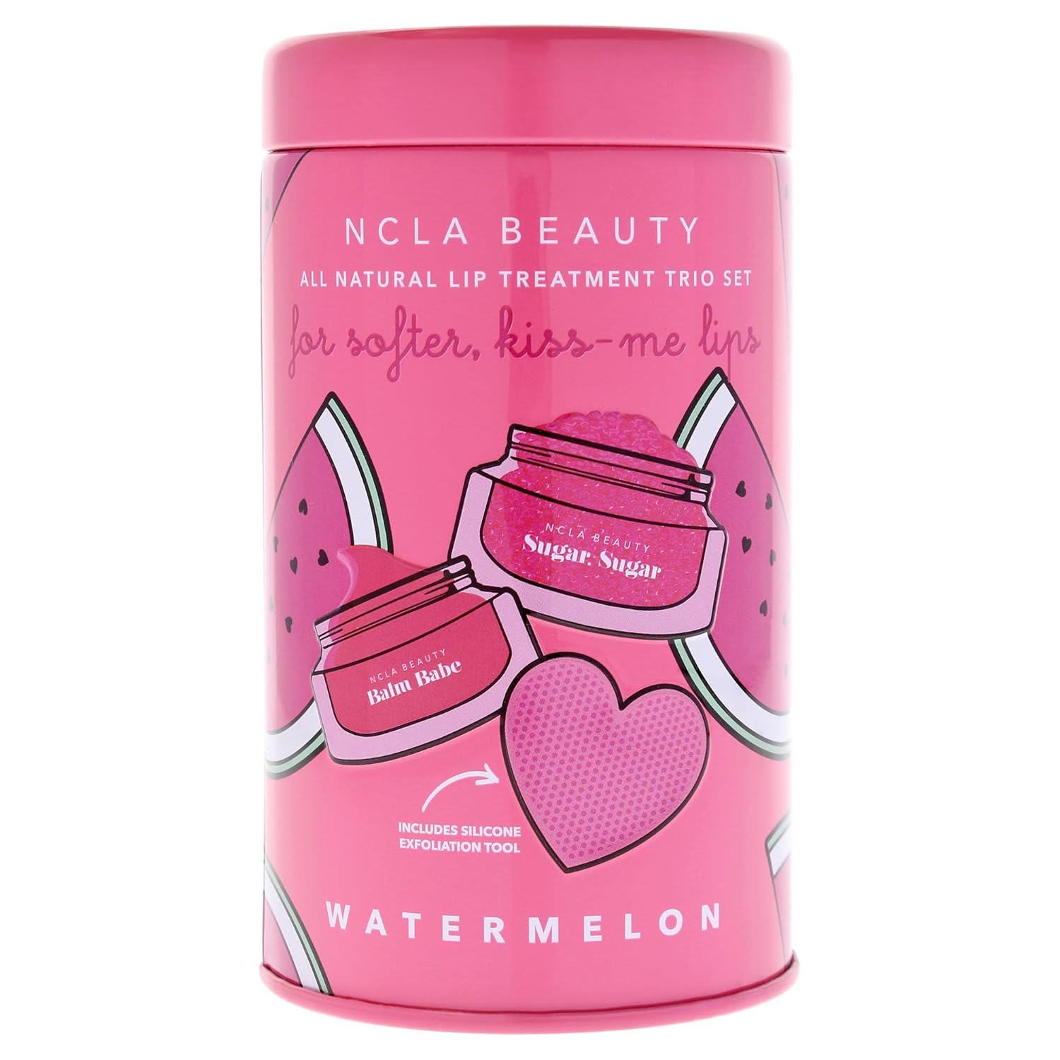 NCLA All Natural Lip Treatment Set - Hydrating Lip Balm - Vitamin C, E, and Agave Sugar Scrub with Silicone Scrubber - Watermelon - 3 p