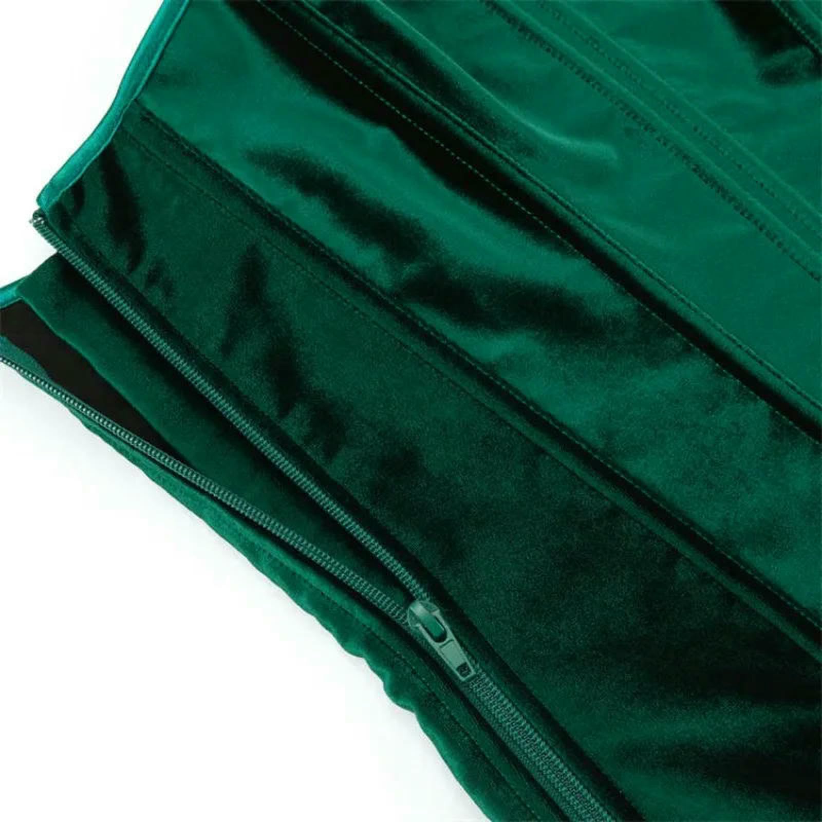 Ceinture amincissante Femme Donne Overbust Corsetto Tops Laterale Cerniera Verde Velluto Pizzo Osso Bustier Shapewear Dimagrimento Vita Modellare Corsetto-Green-XS（Old）
