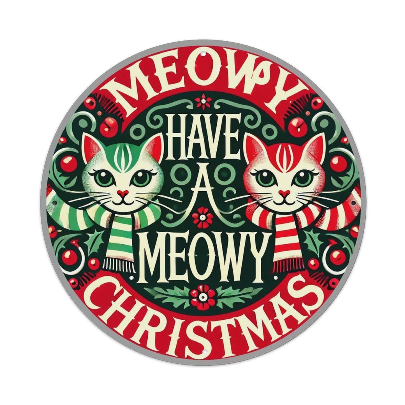 Jdyaojiesheng Vintage Meowy Have A Meowy Christmas Round Tin Sign Retro Metal Wall Decor Metal Poster, Home Bar Garage Farmhouse Cafe Wall Art Decoration 8X8inch