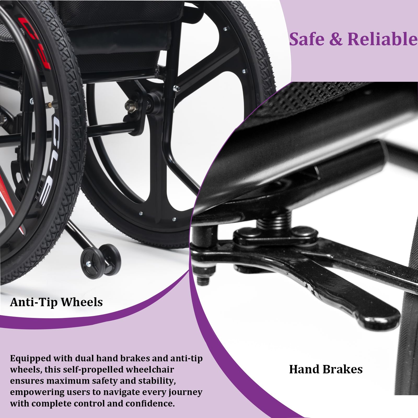 Sedia a rotelle Ultraleggera ad autospinta per Disabili, Carrozzina Sportiva, in Alluminio, da Transito, poggiapiedi Rimovibili(42cm/16.5in Seat,Black)