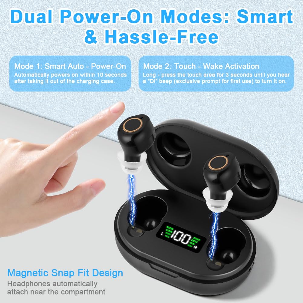 Aolso Amplificatore di Rumore, Amplificatore Audio Ricaricabile, Cancellazione del Rumore, Stazione di Ricarica USB, Scatola di Immagazzinaggio, Vestibilità Ergonomica, Cuffie Senza Fili-Nero-2
