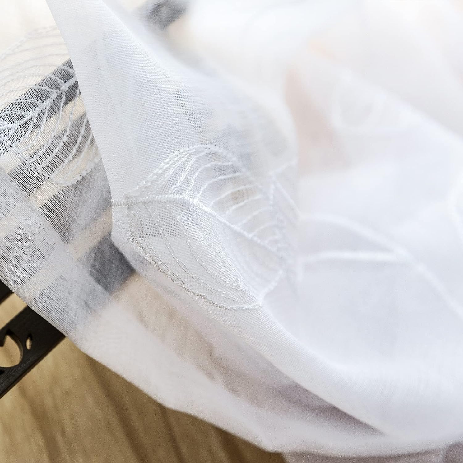 Lazzzy White Sheer Curtains Leaf Embroidered 63 Inch Length for Living Room Bedroom Rod Pocket Voile Window Drapes 2 Panels