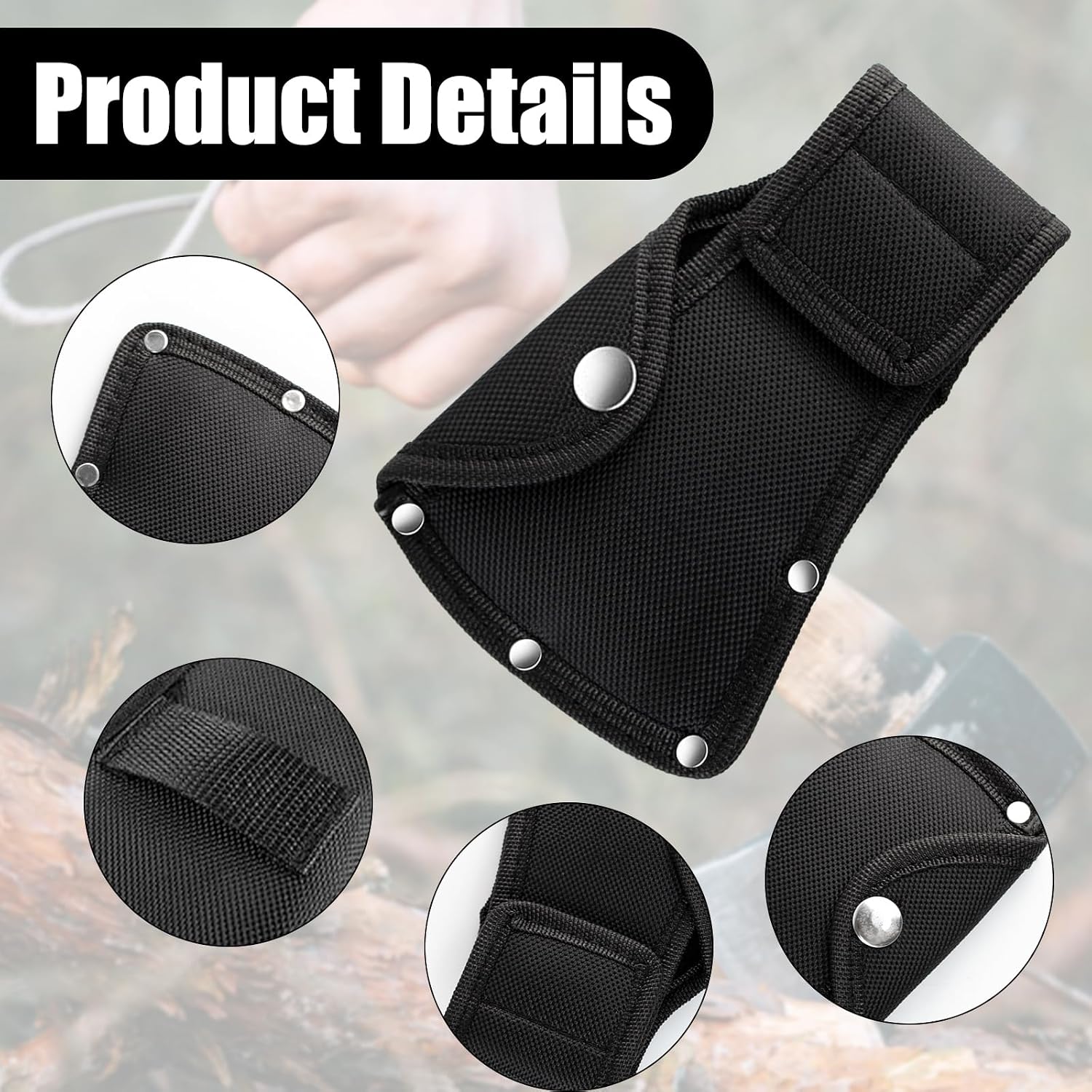 Leather Hatchet Sheath - Small Axe Head Cover for 0.88 to 1-1/4lb Axes - Double Snap Blade Protector - Portable Hatchet Cover for Camping Enthusiasts - Outdoor Camping Blade Protection - Black image 4