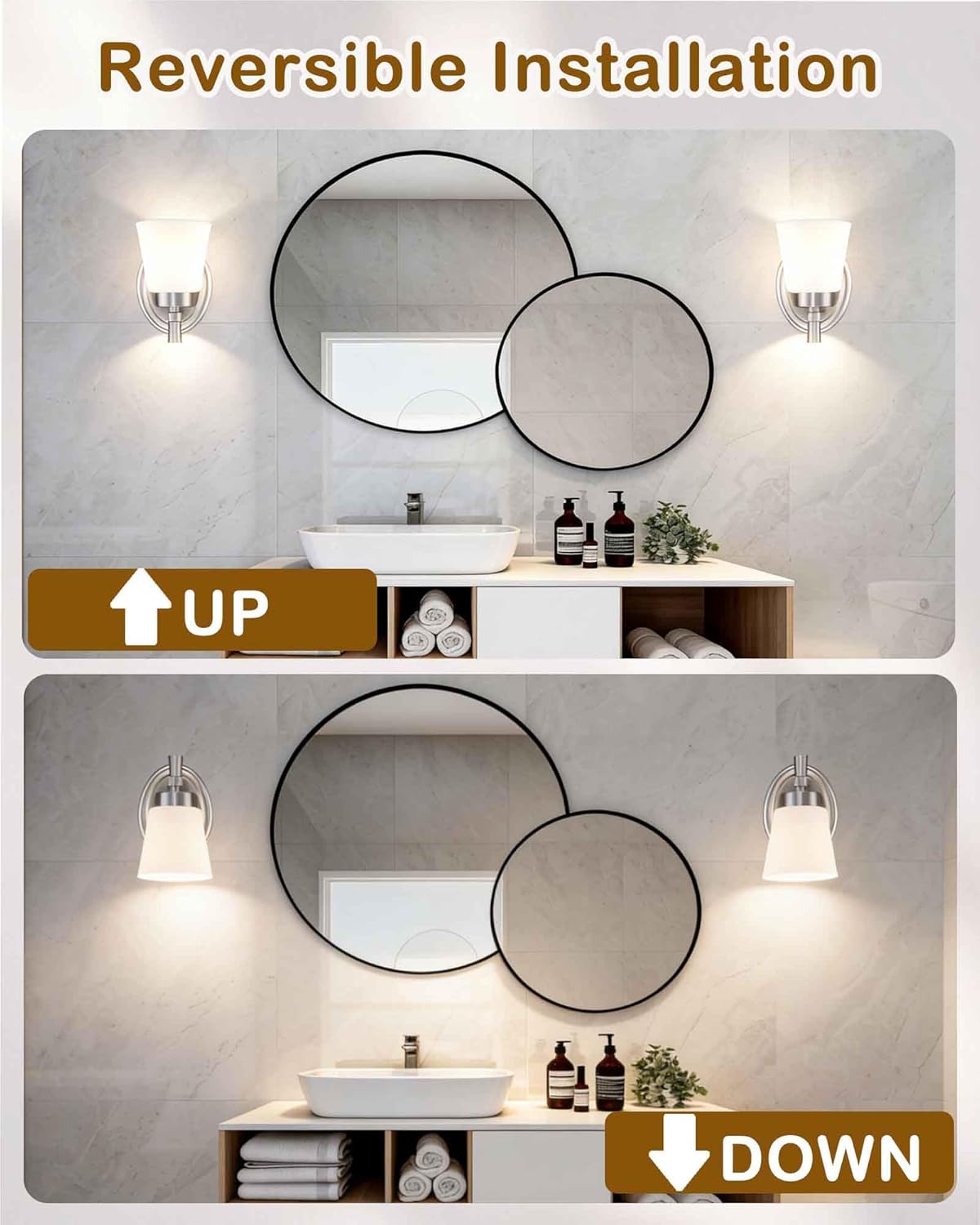 GRUENLICH Wall Sconces for Bathroom, Brushed Nickel Vanity Light Fixture Over Mirror, Single Hardwired Sconce with Frosted Glass Shades for Bedroom, Living Room, Modern Home Decor