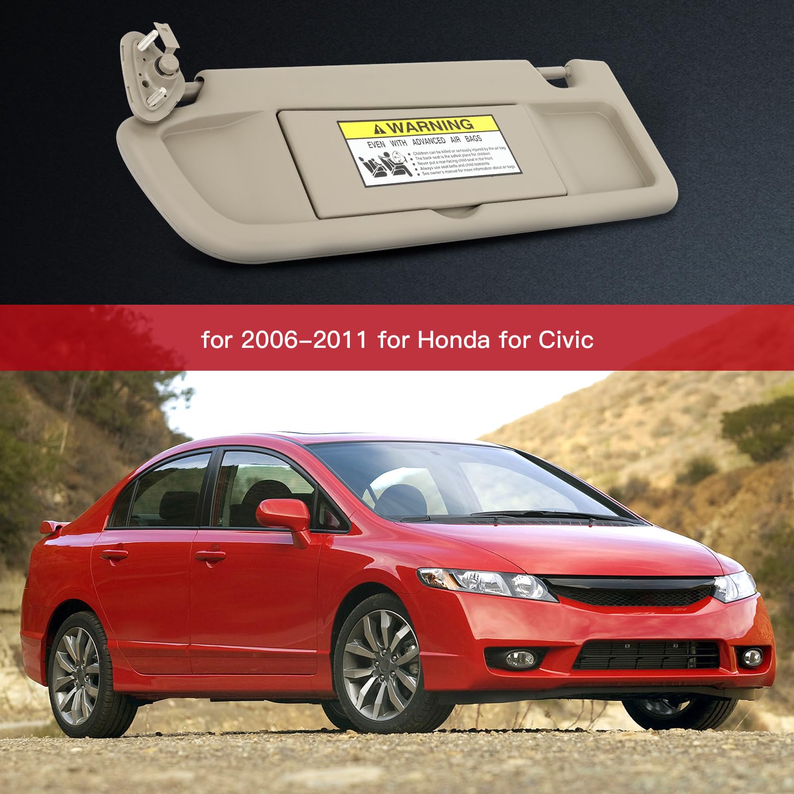 cciyu Warm Gray Windshield Sun Visor Mirror Left Driver Side Replacement fit for Honda Civic 2006-2011 Automobile Sun Visor Assembly