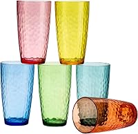 SIN-DERIA Hammered Acrylic Drinking Glasses Set of 6, 20oz Rainbow Colors - Break-Resistant, Dishwasher Safe Iced Tea Glasses