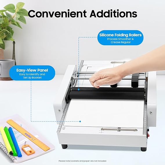 Binding Machine 110 V 60W 2-in-1 Paper Folding and Binding Booklet Stapling Machine Paper Folding Tool Booklet Making Printing Binder Stapling Equipment for Home School Office Print Stores