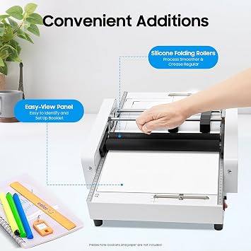 Binding Machine 110 V 60W 2-in-1 Paper Folding and Binding Booklet Stapling Machine Paper Folding Tool Booklet Making Printing Binder Stapling Equipment for Home School Office Print Stores
