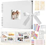 DazSpirit Scrapbook Photo Album 29.5 X 21 Cm Couples Scrapbook With 60 Pages, For 160 Pictures, Includes 6 Metallic Colour Markers, 6 Stickers and 2 templates, For Birthday And Wedding (Black)