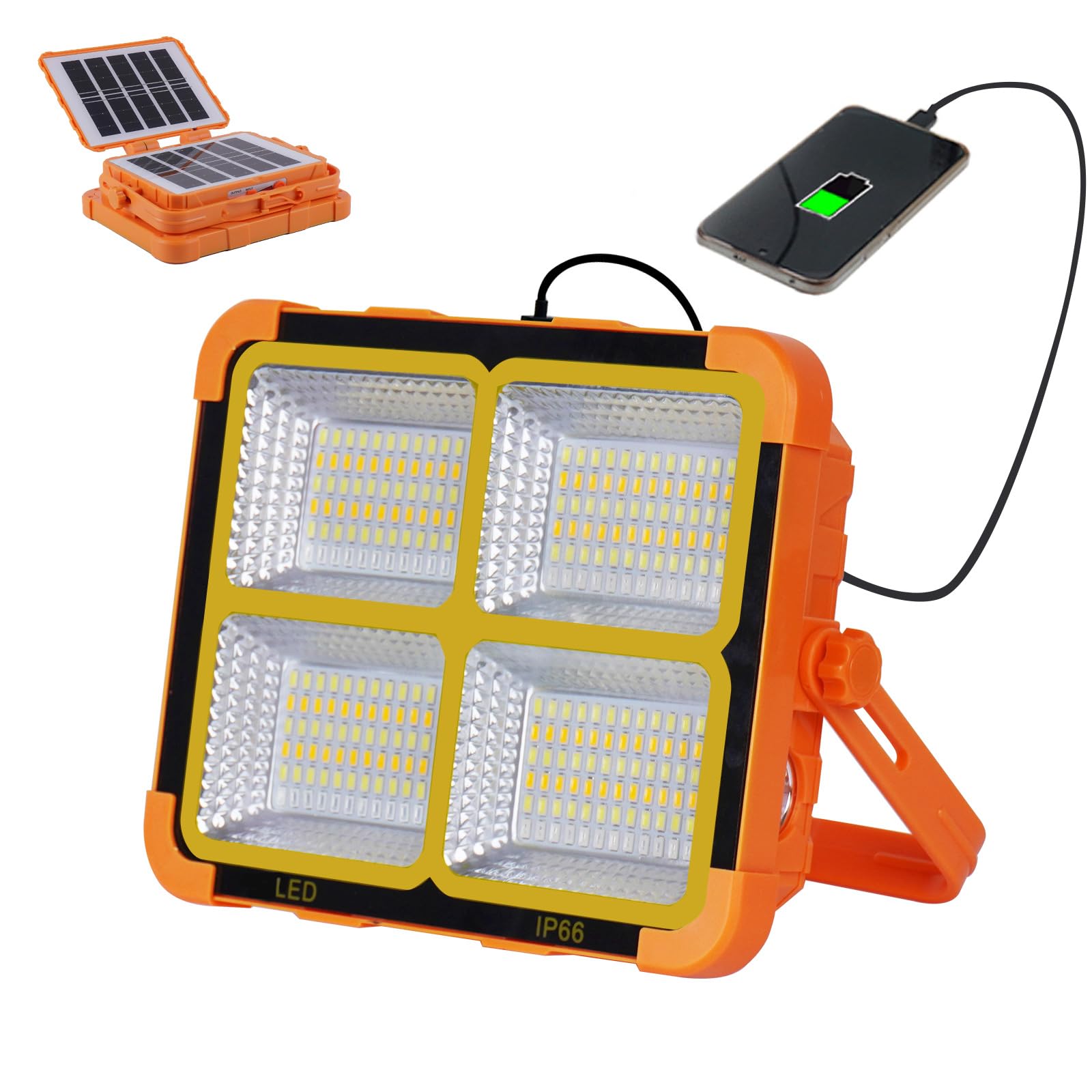 Tayire Plegable Foco LED Recargable Solar, 288LEDs Bateria Foco de Exterior 5 Modos Portátil 11000mAh Luz de Trabajo LED Bateria, Impermeable Lampara Camping para Camping, Trabajo, Pesca