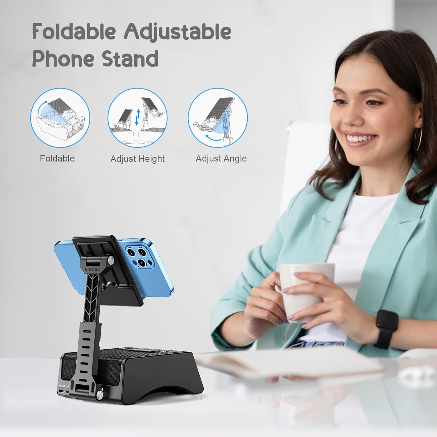 TechGlow Foldable Cellphone Stand with Wireless Bluetooth Speaker Birthday Gifts for Men Women Mother Father Cool Tech Gadgets - Image 5