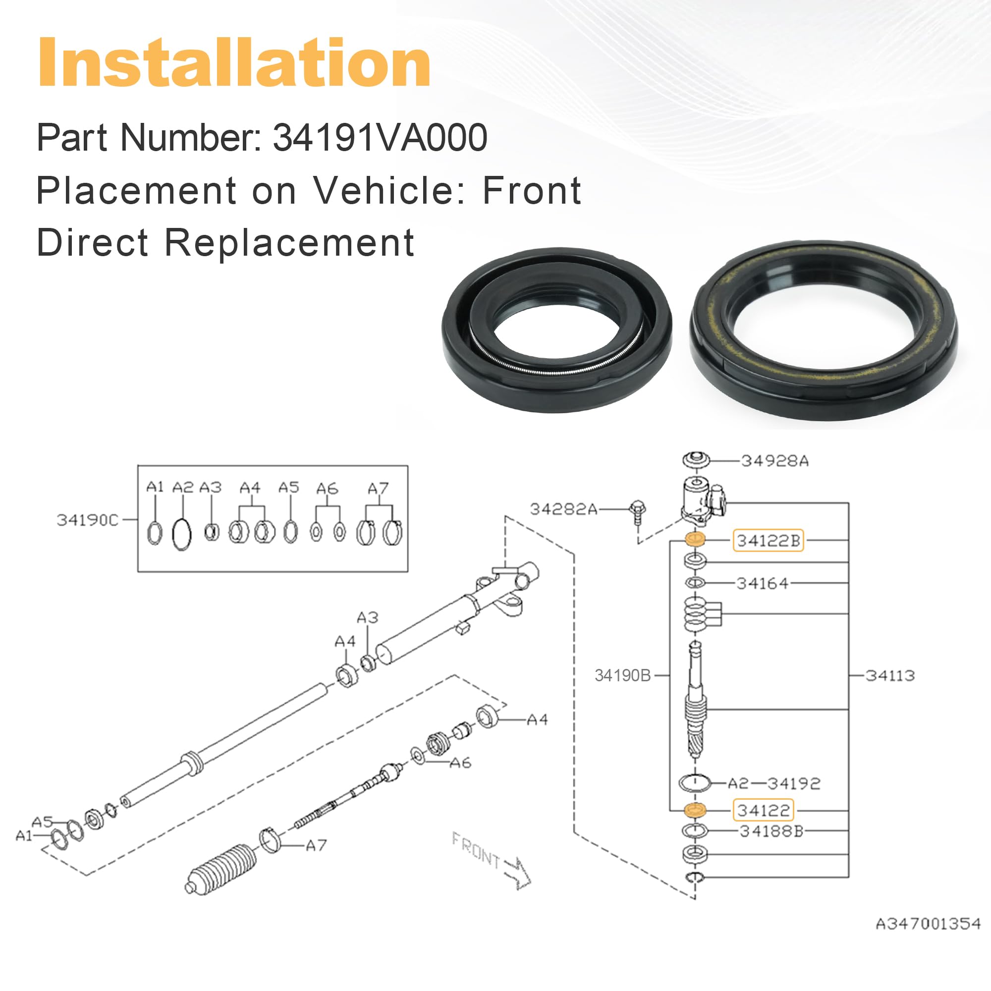 Power Steering Gear Box Oil Seal Kit 34191VA000 Compatible with