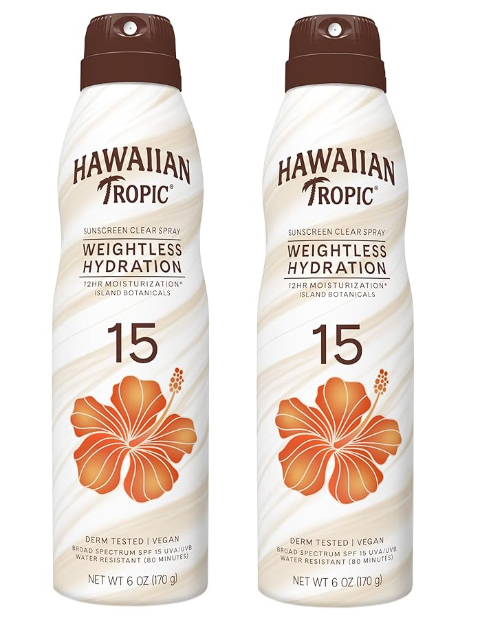 Hawaiian Tropic Weightless Hydration Clear Spray Sunscreen SPF 15, 6oz | SPF 15 Sunscreen Spray, Sunblock, Oxybenzone Free, 6oz each Twin Pack - image 1