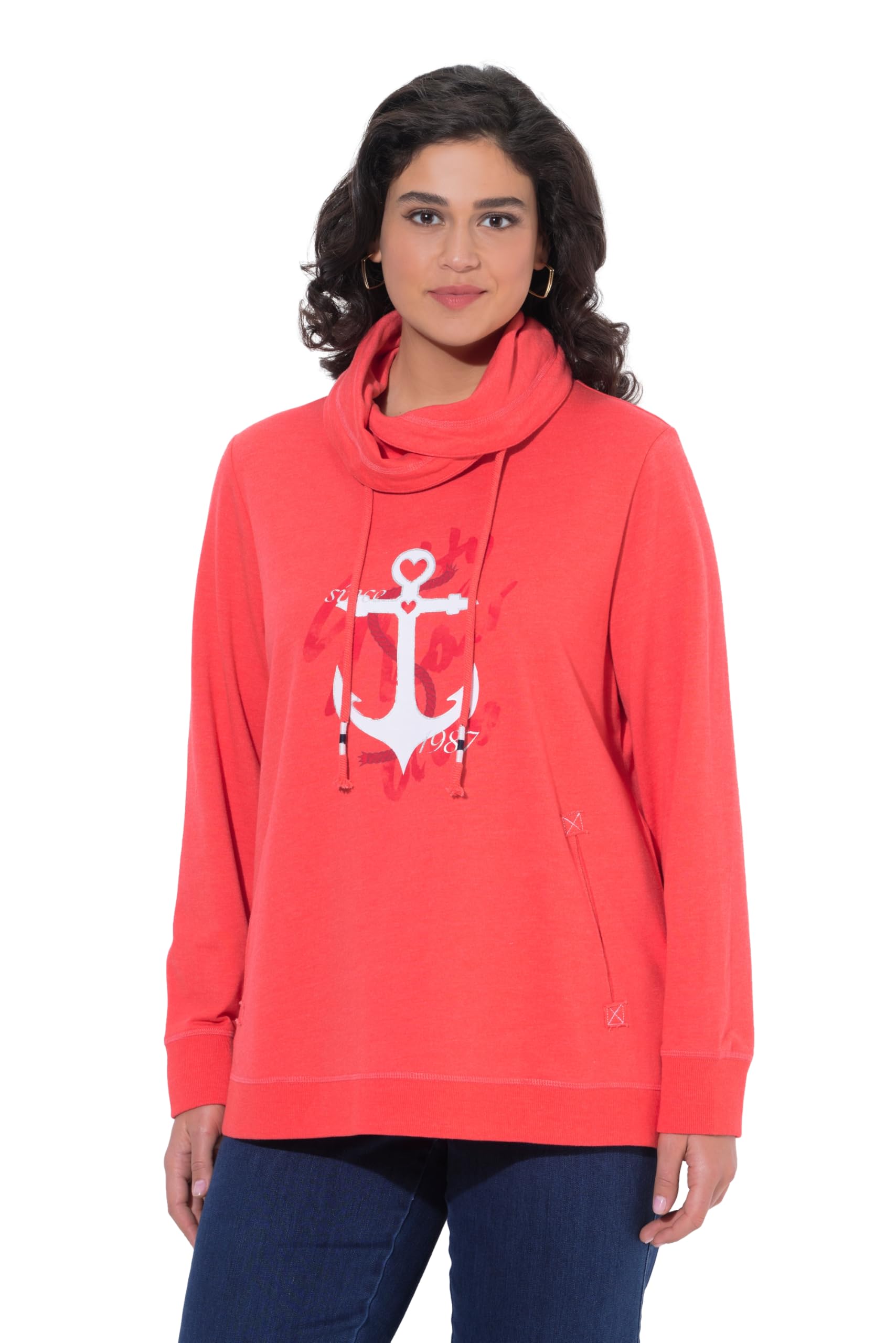 Ulla Popken Womenswear 845878 Sweatshirt mit Kurviger Anker-Grafik in Übergröße