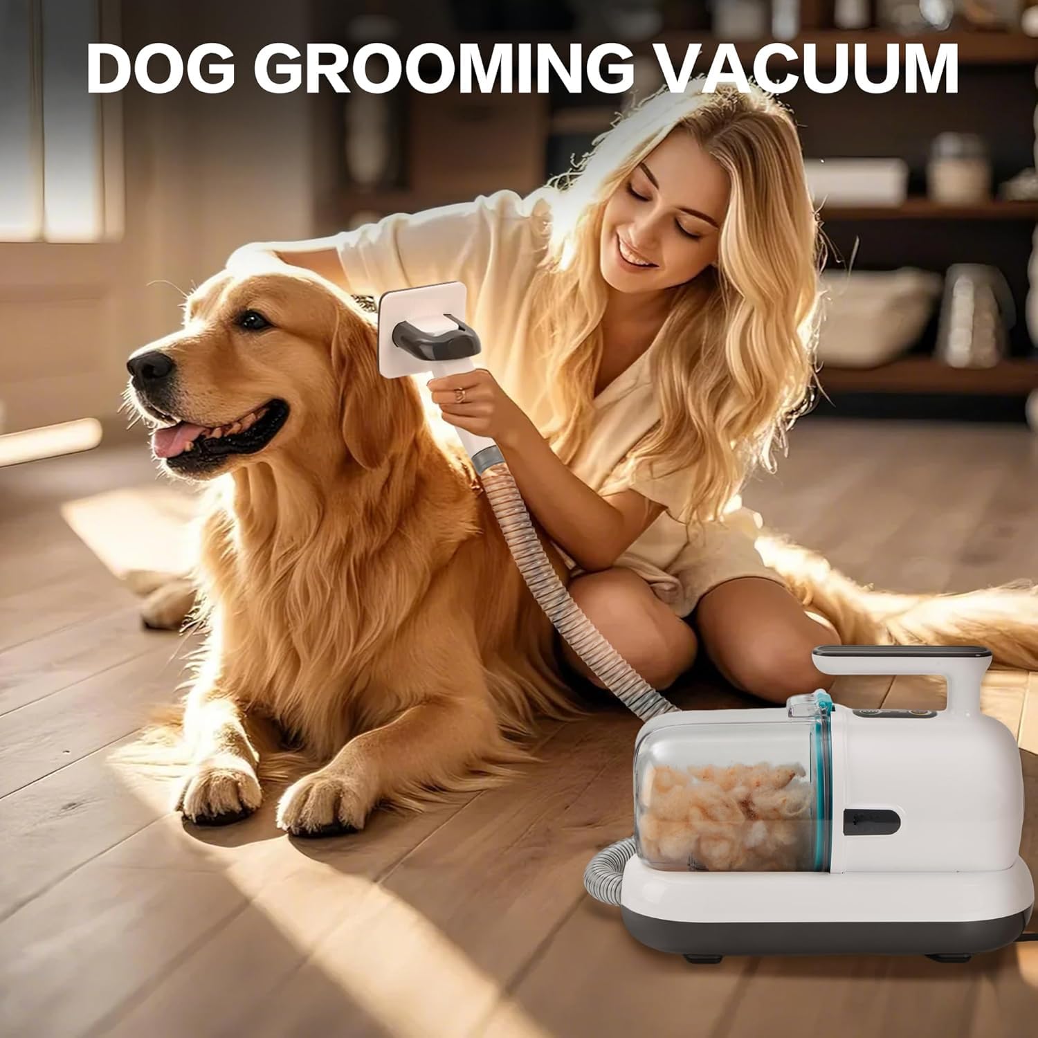 Kit de toilettage pour chien avec aspirateur, 15 kPa 1,5 L, tondeuse pour chat, aspiration 99 % des poils d'animaux, kit de toilettage professionnel pour animaux de compagnie avec 7 outils éprouvés